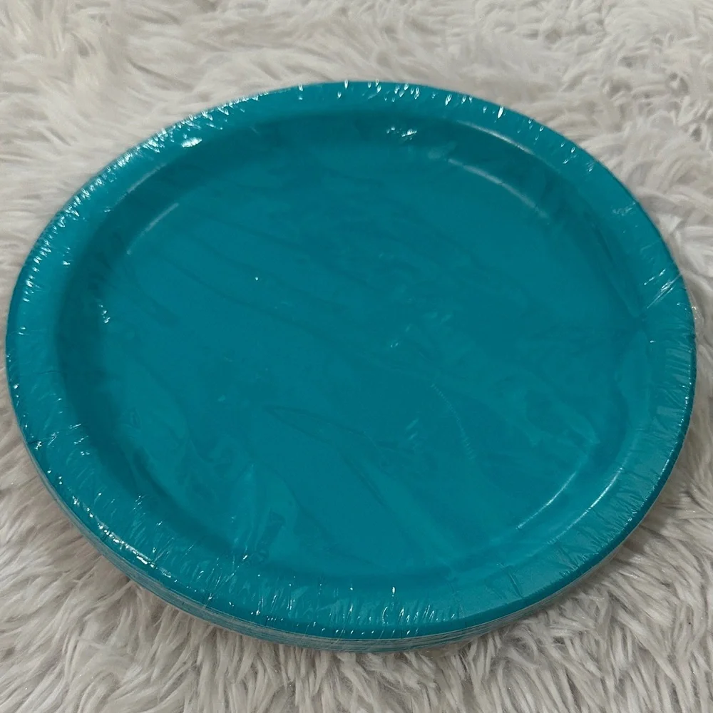 Teal Party Plates Caribbean Teal 16 Count